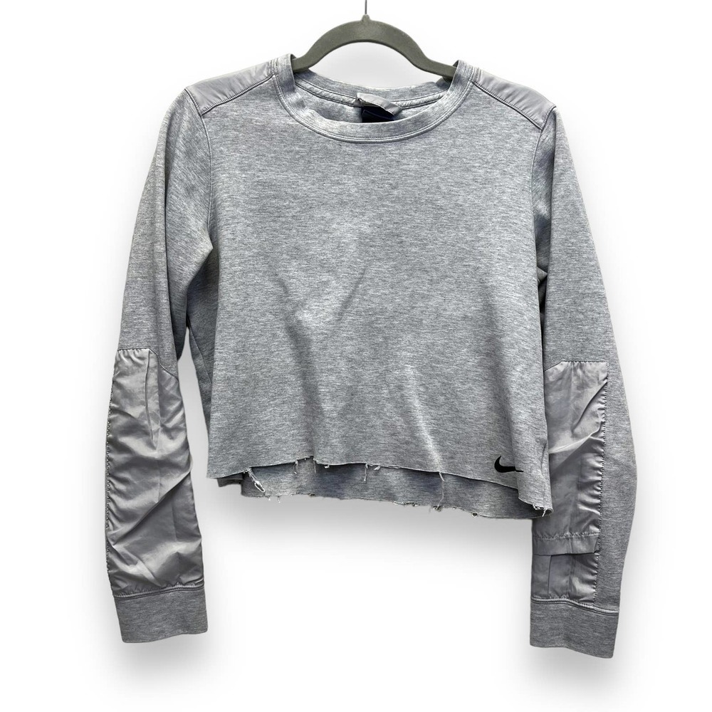 Nike Gray Cropped Crew Neck Raw Hem Sweatshirt Size M